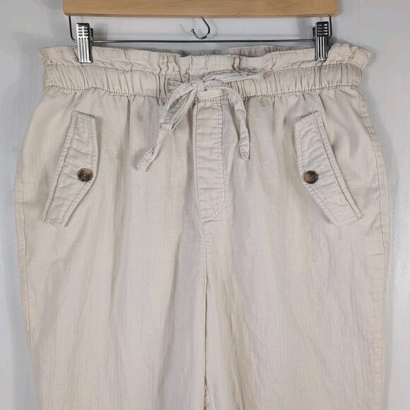 LOFT Pull On Pants Women’s Large Beige Paperbag Waist Casual Lightweight Cotton - Picture 3 of 16